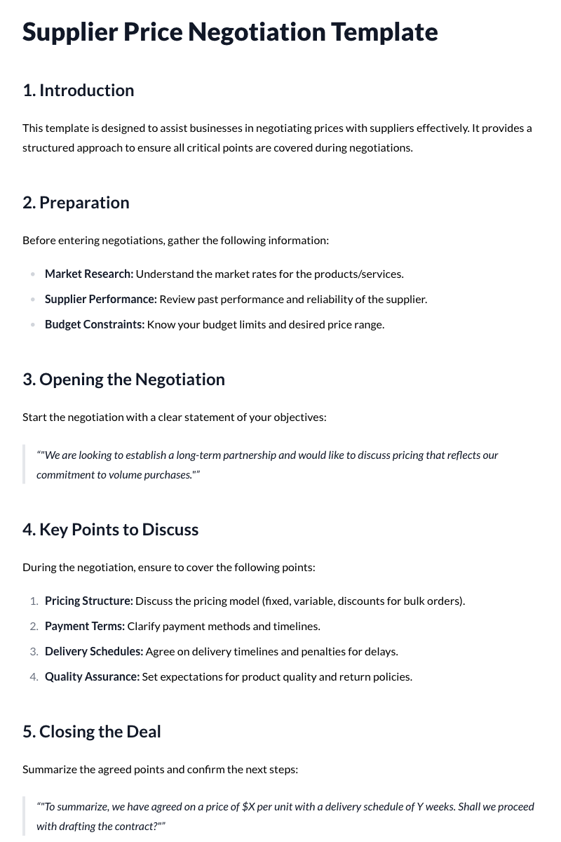 Supplier Price Negotiation Template