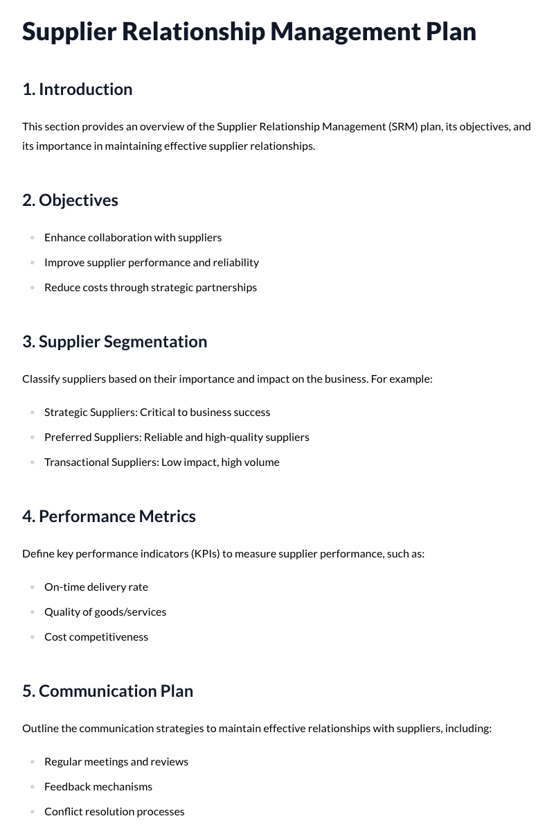 Supplier Relationship Management Plan