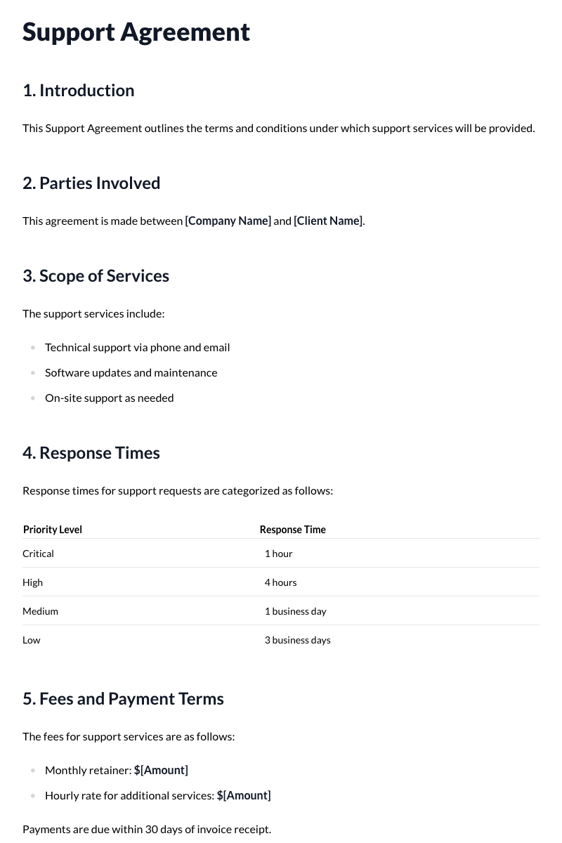 Support Agreements