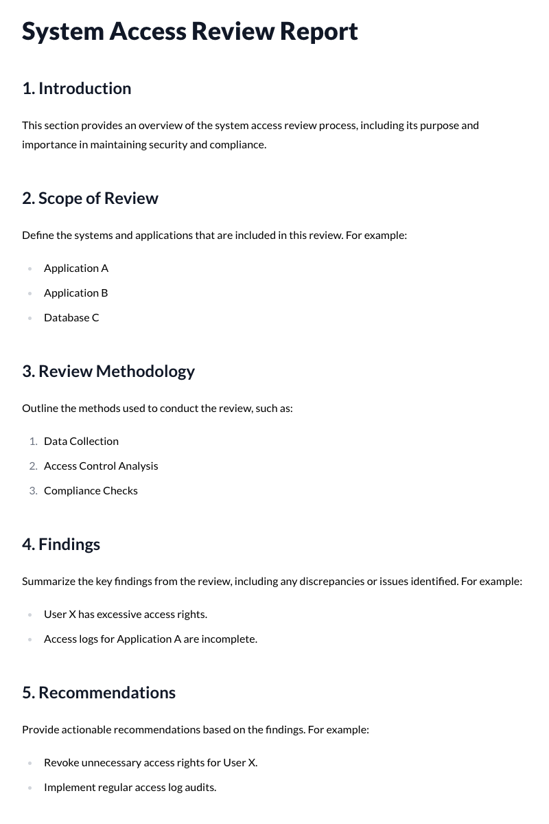 System Access Review Report Template
