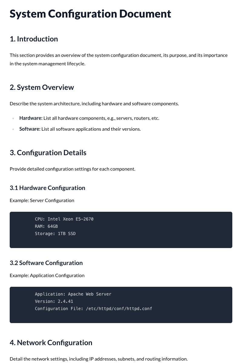 System Configuration Document Template