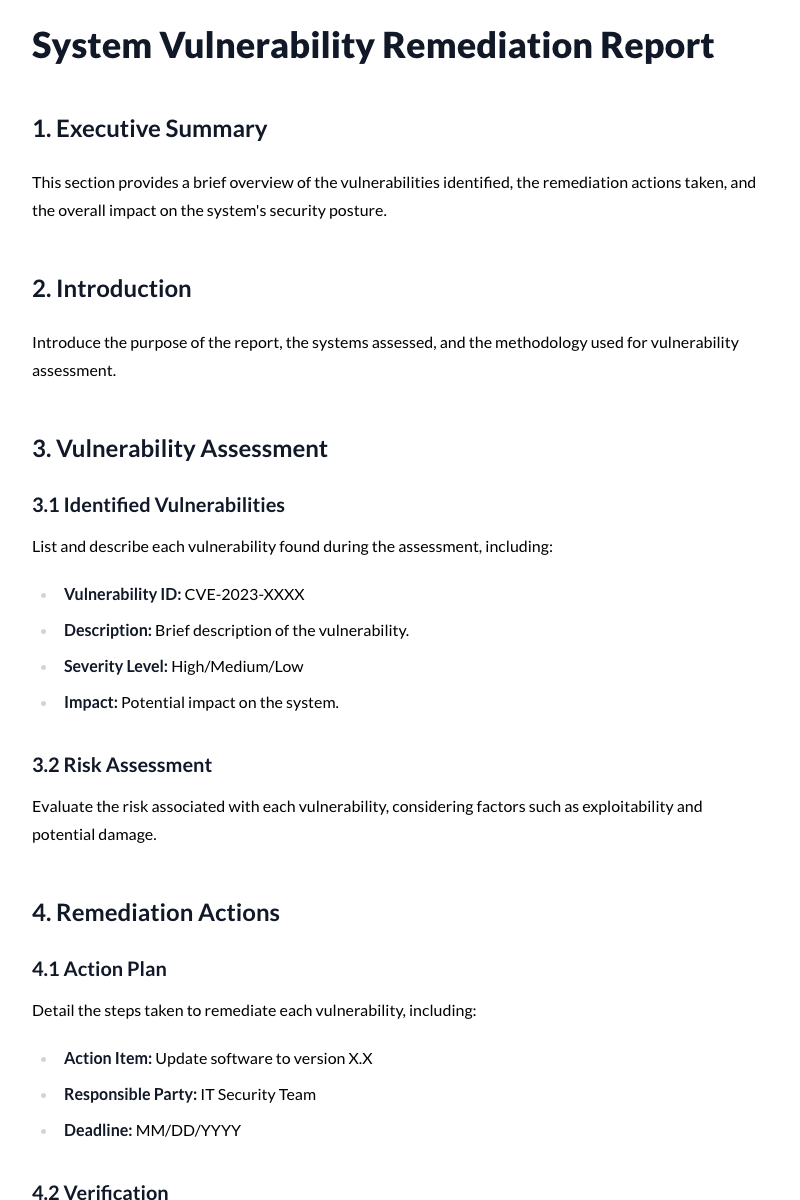 System Vulnerability Remediation Report Template