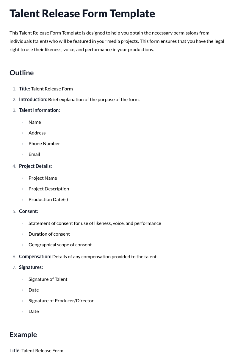 Talent Release Form Template