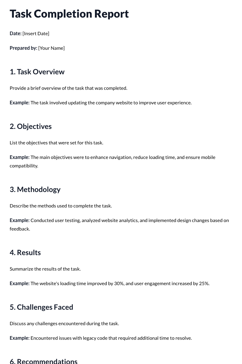 Task Completion Report Template