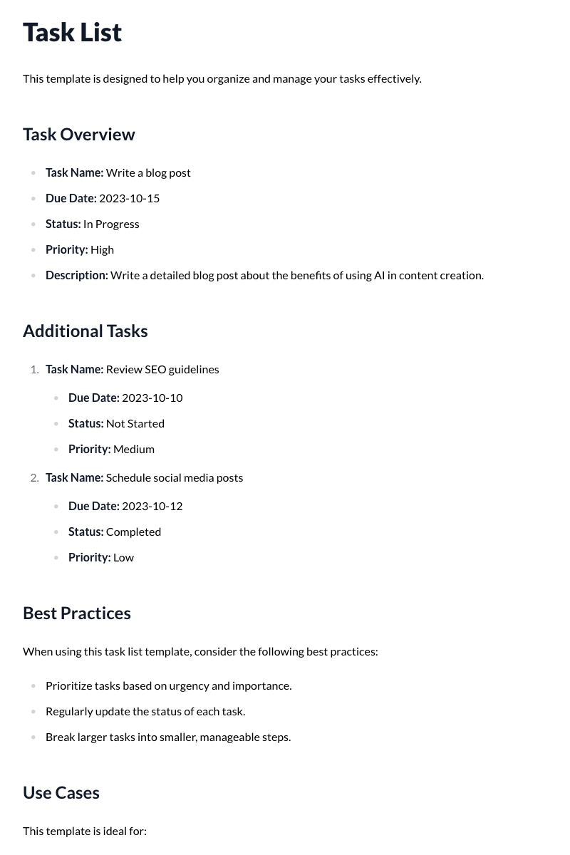 Task List Template