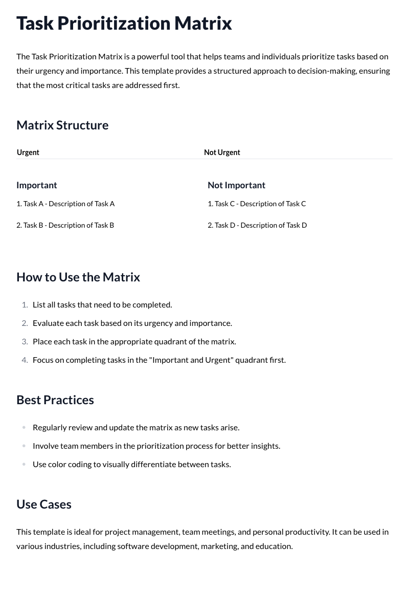 Task Prioritization Matrix Template