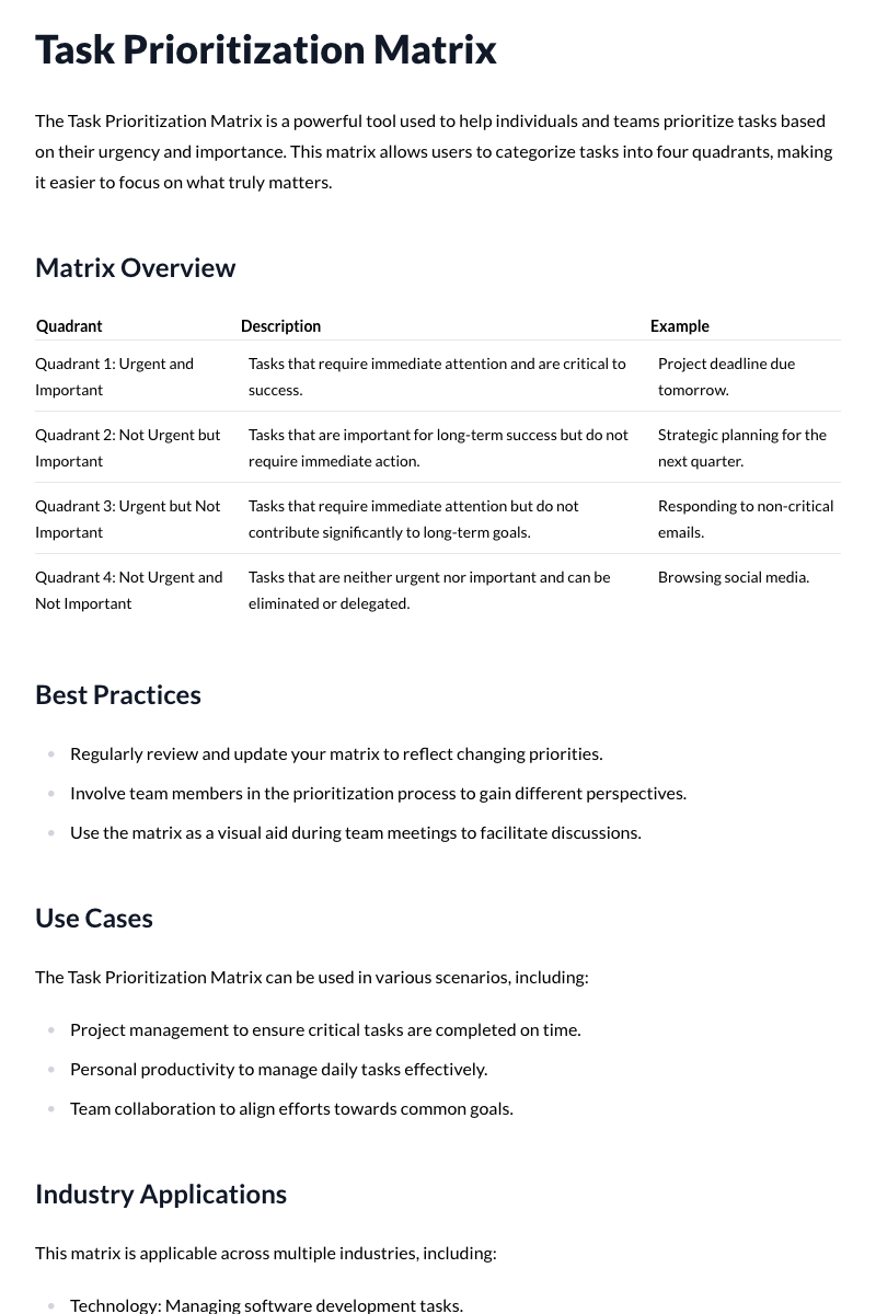 Task Prioritization Matrix