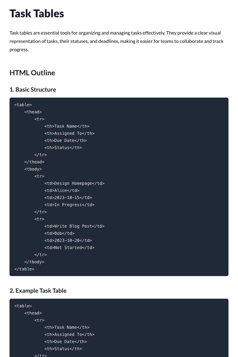 Task Tables