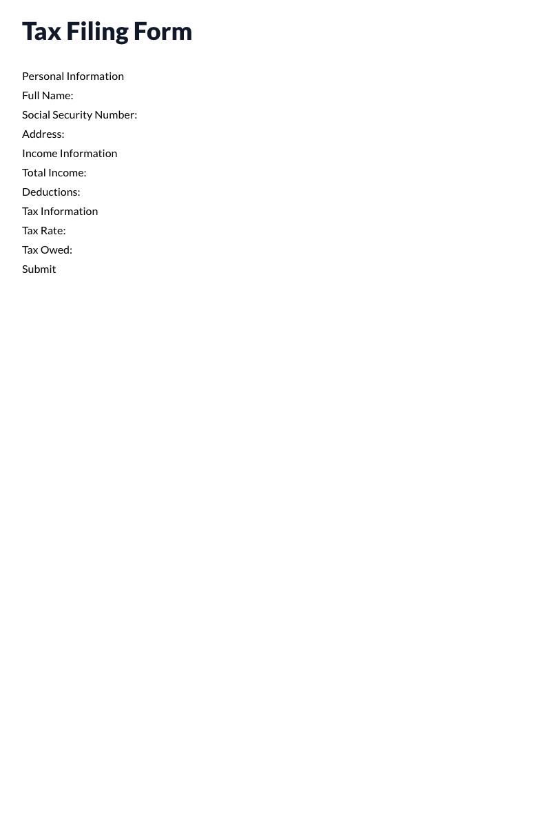 Tax Filing Form Template