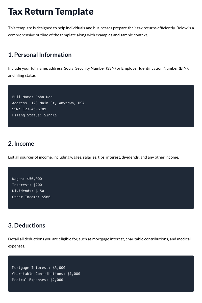 Tax Return Template