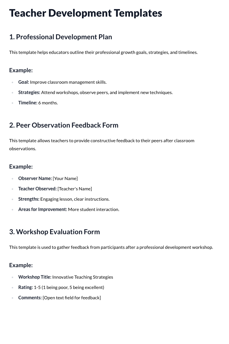Teacher Development Templates