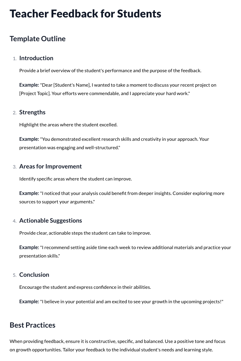Teacher Feedback for Students Templates