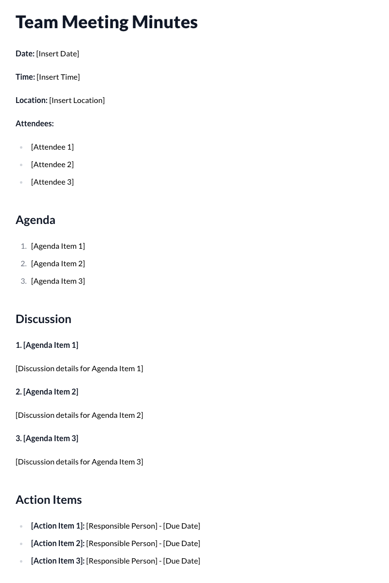 Team Meeting Minutes