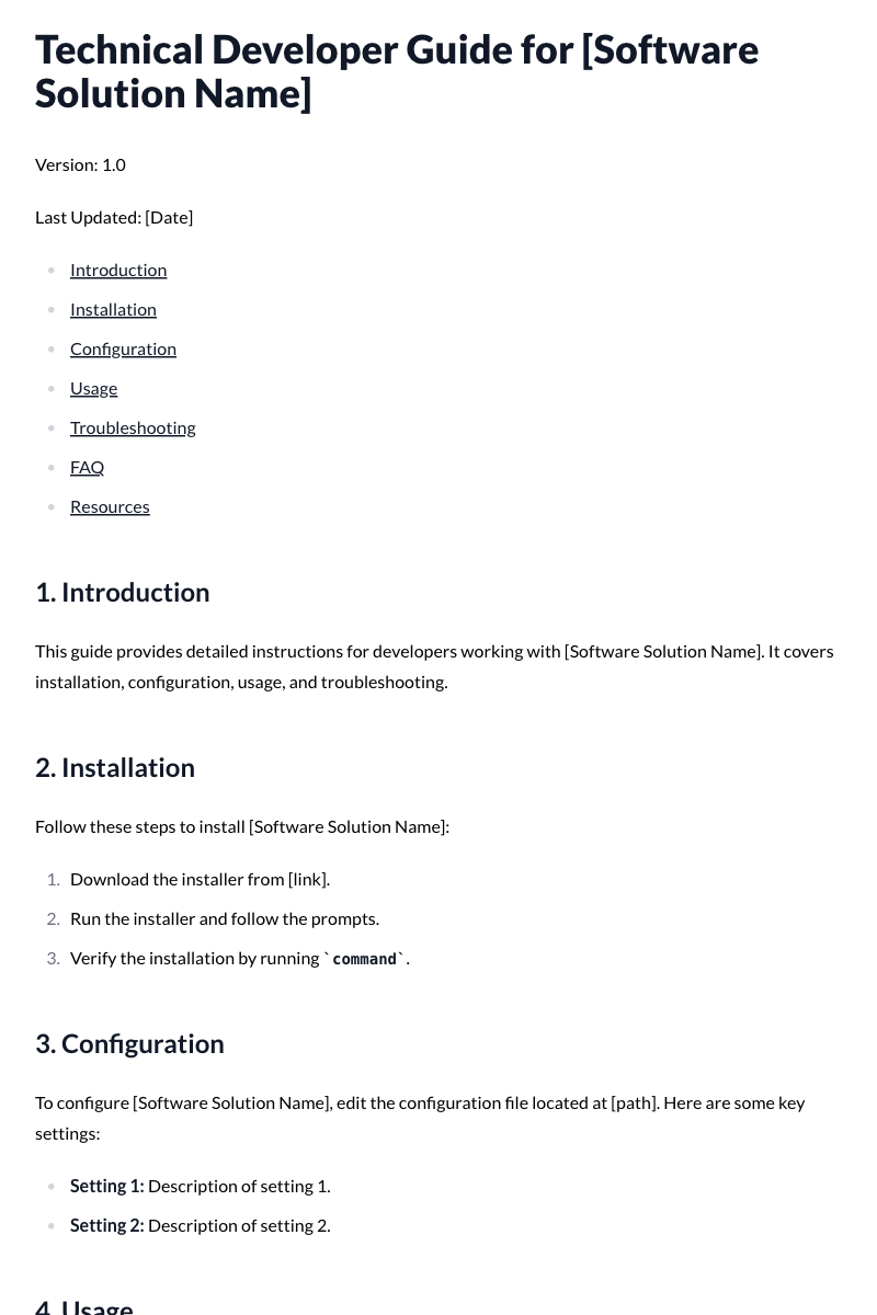 Technical Developer Guide for Software Solution