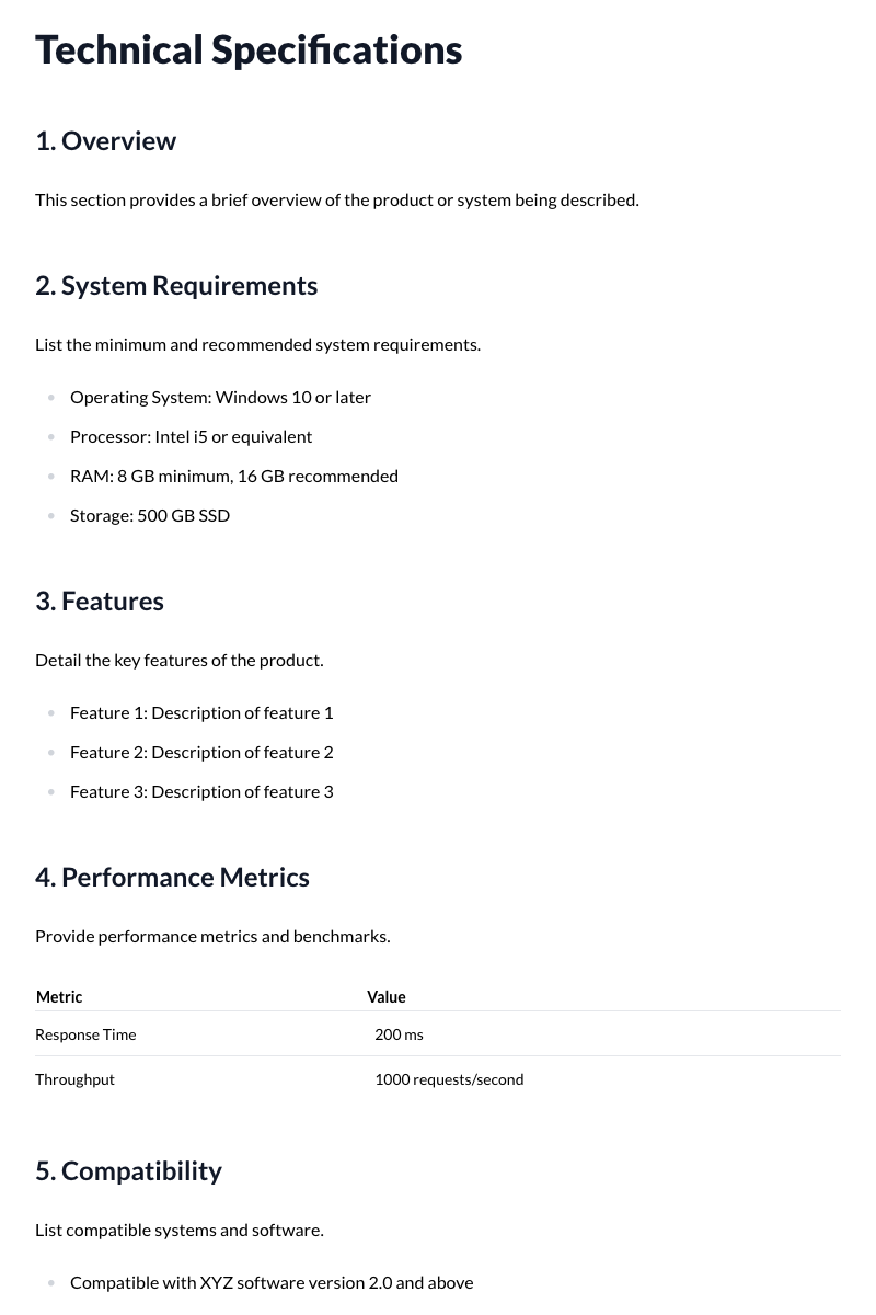 Technical Specifications Template