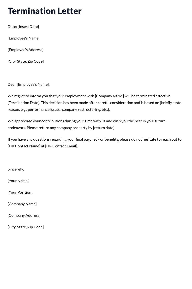 Termination Letter Template