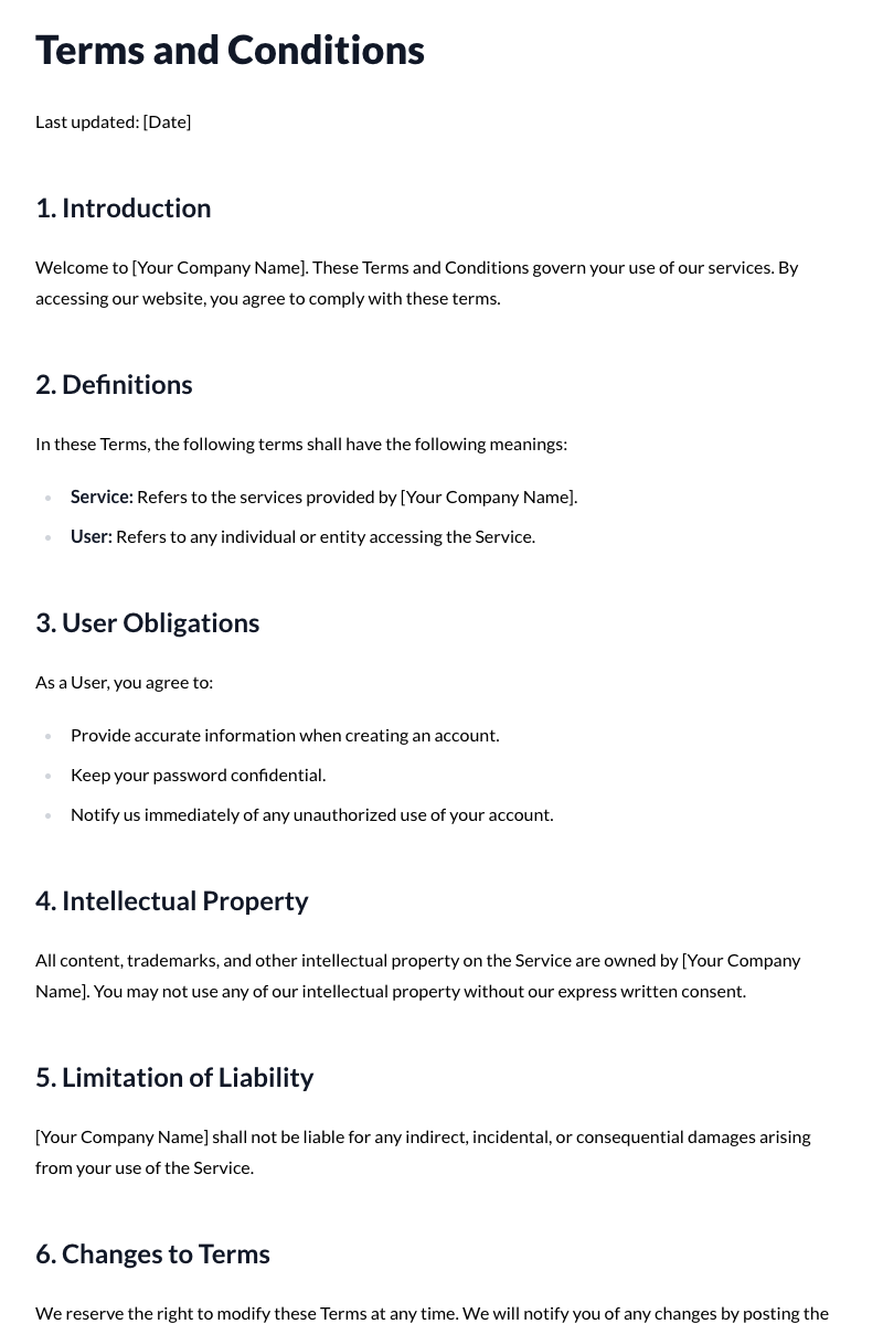 Terms and Conditions Template