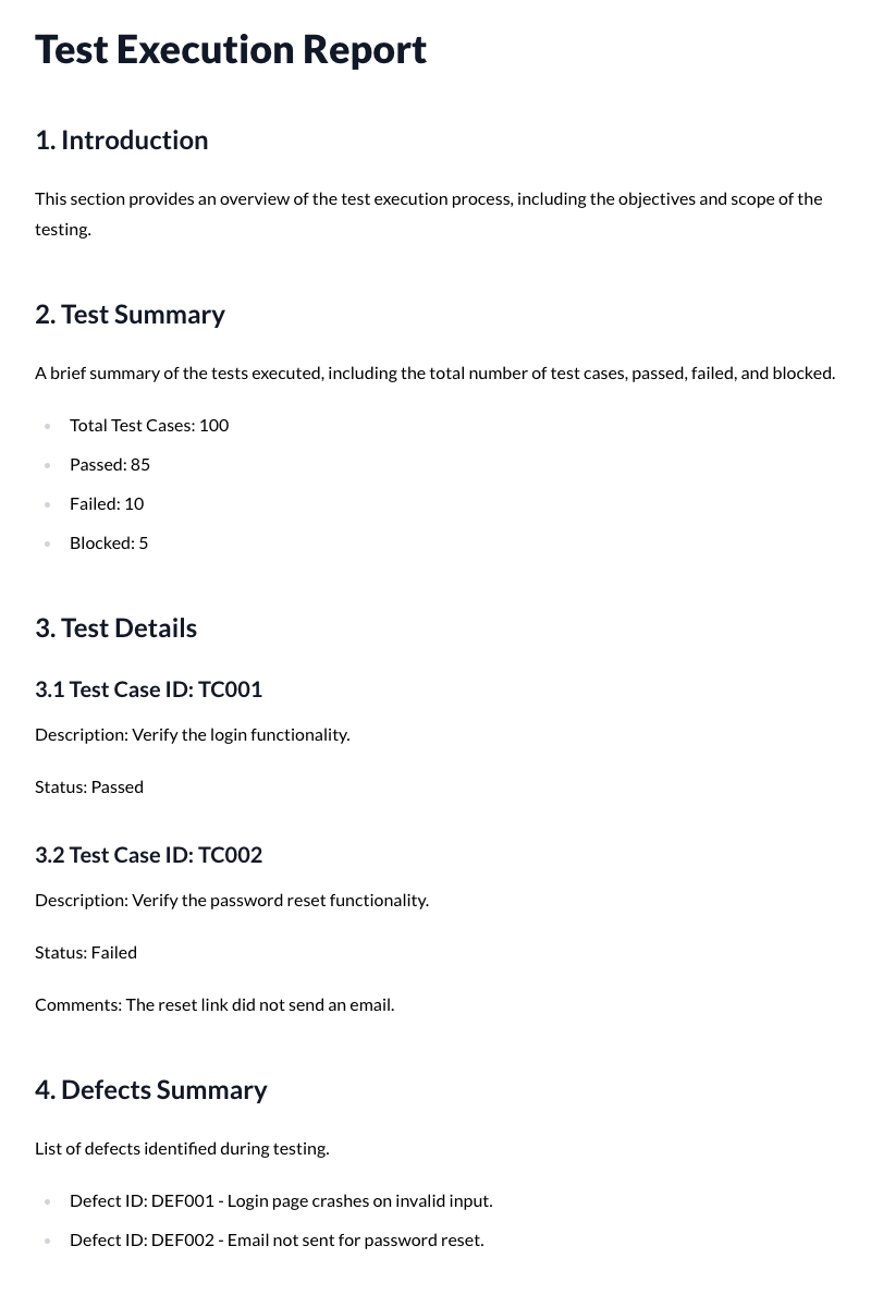 Test Execution Report Template