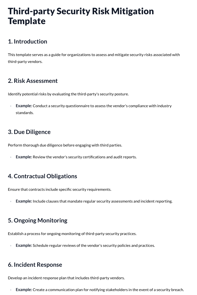 Third-party Security Risk Mitigation Template