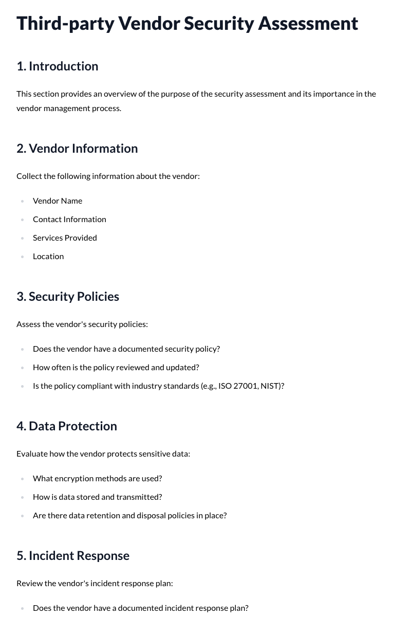 Third-party Vendor Security Assessment Template
