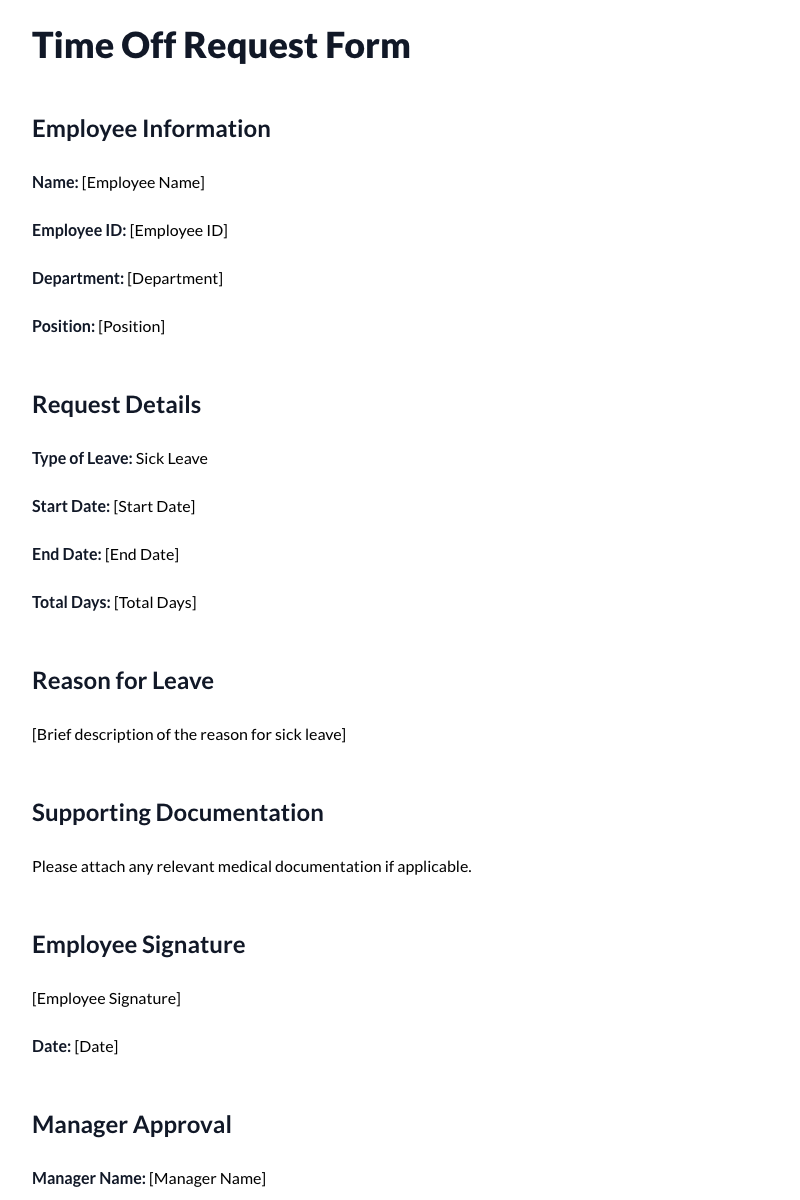 Time Off Request Form Template (Sick Leave)