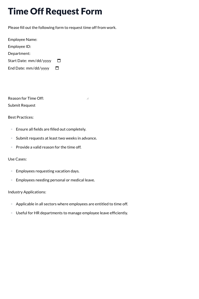 Time Off Request Form Template