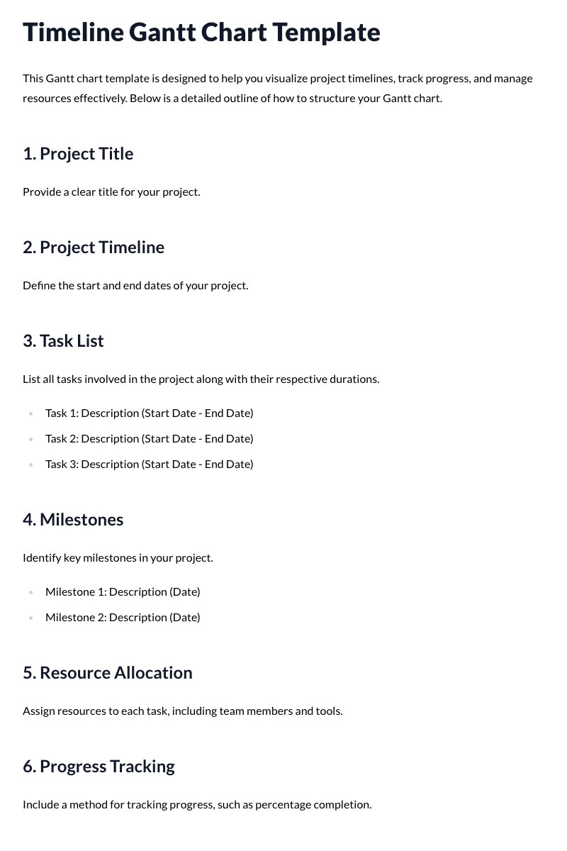 Timeline Gantt Chart Template