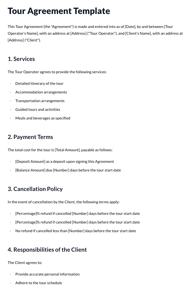 Tour Agreement Template