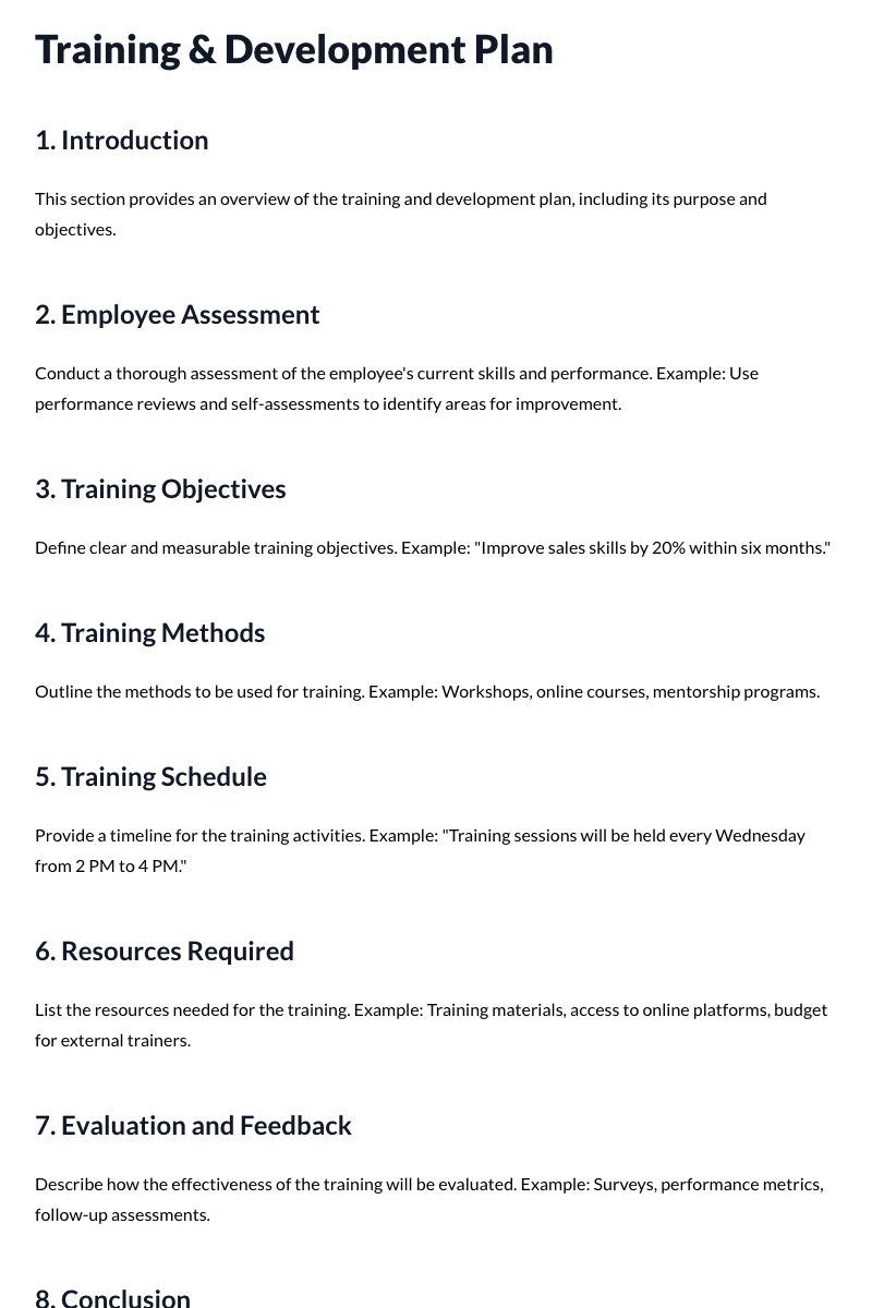 Training & Development Plan Template (Performance Improvement)