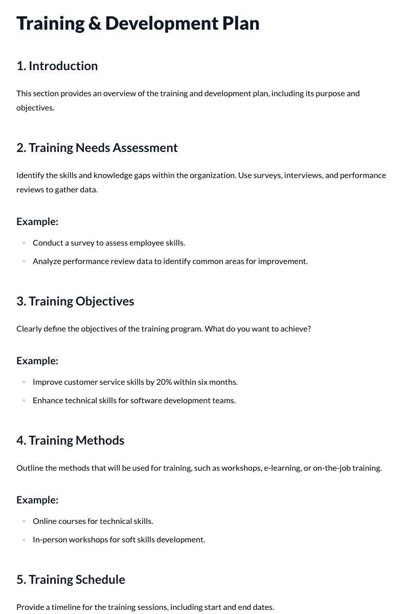 Training & Development Plan Template (Employee training)