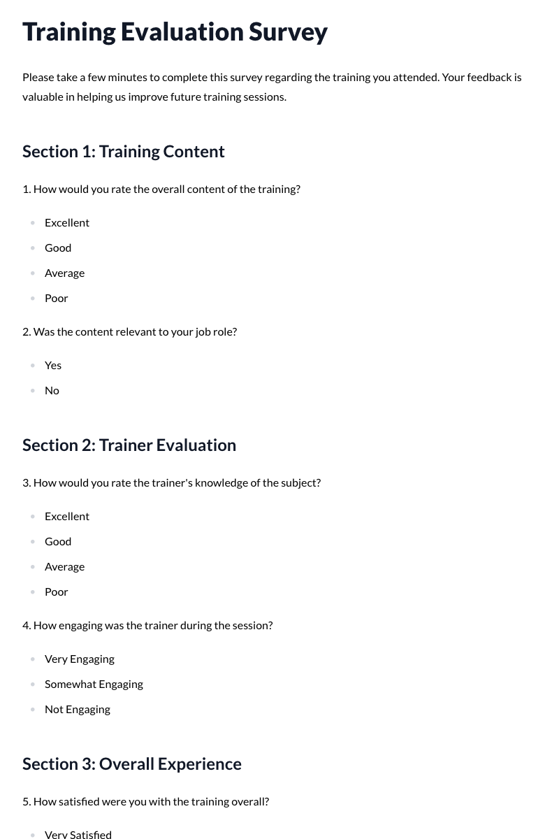 Training Evaluation Survey