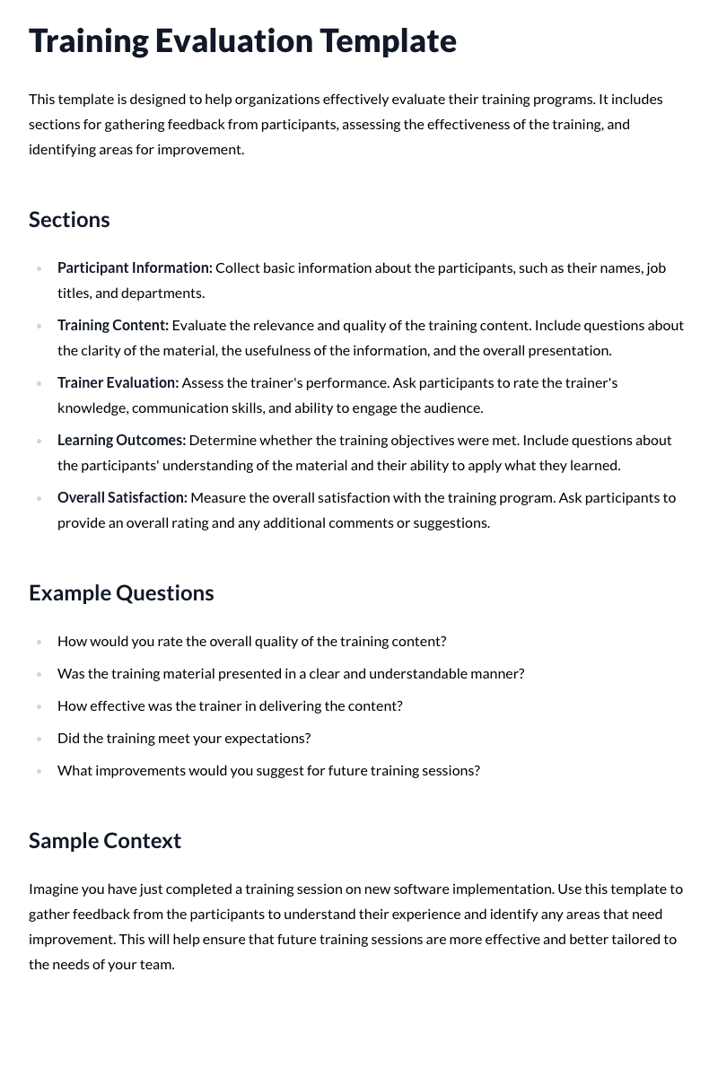 Training Evaluation Template