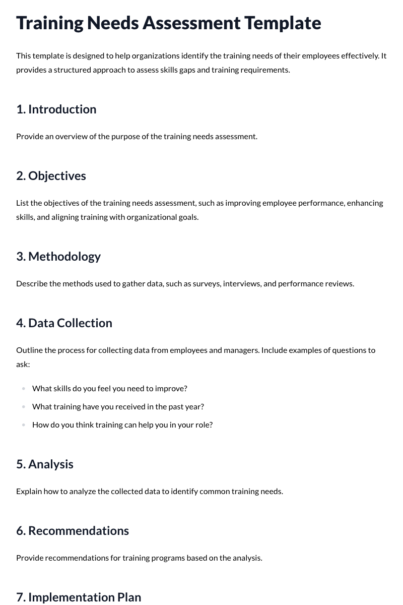 Training Needs Assessment Template
