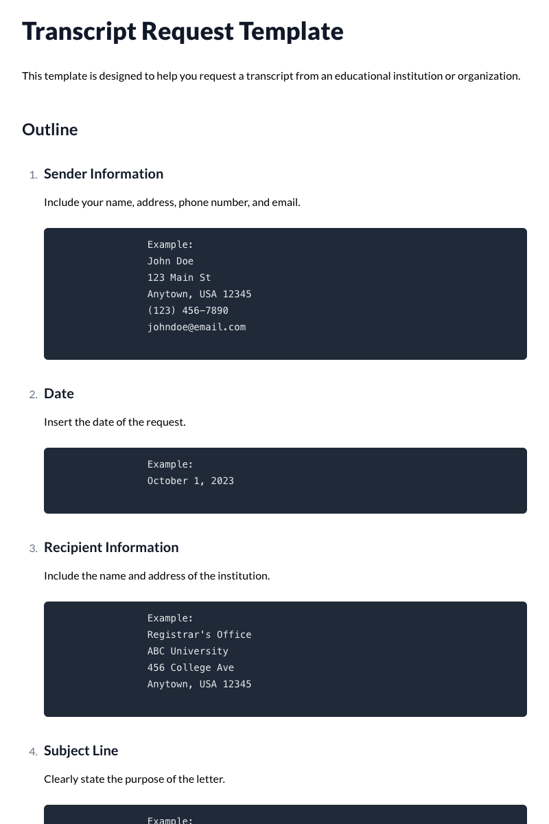 Transcript Request Template