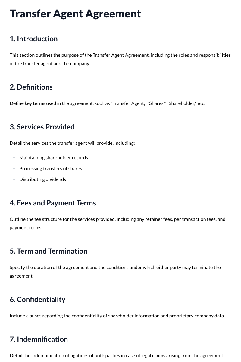 Transfer Agent Agreements