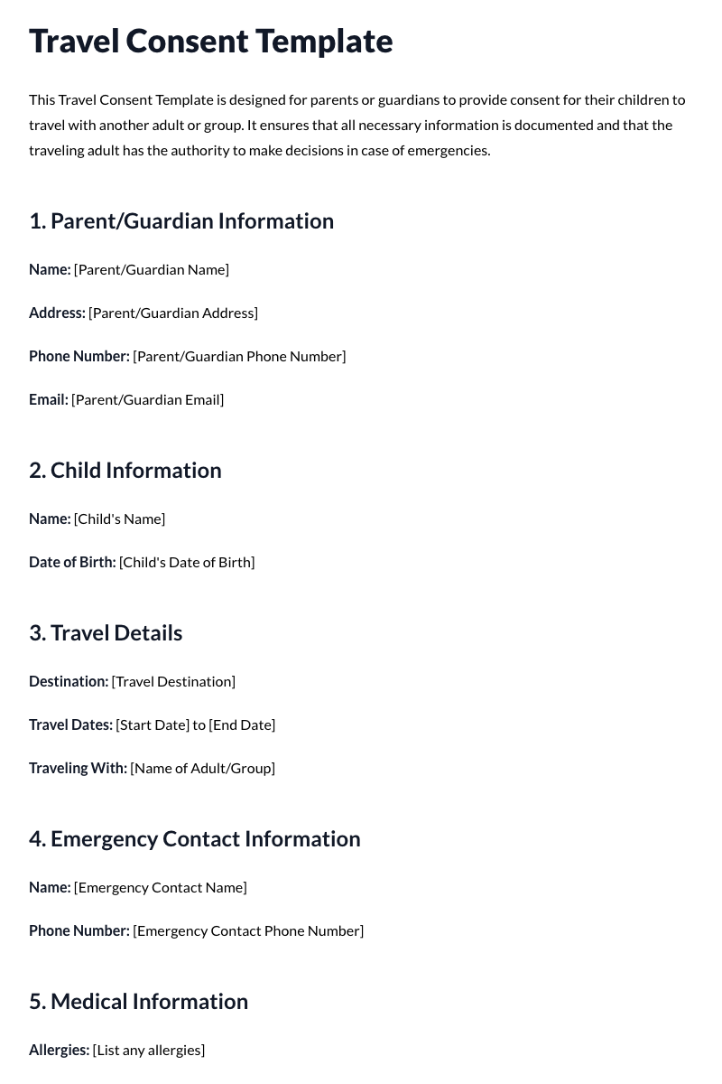 Travel Consent Template