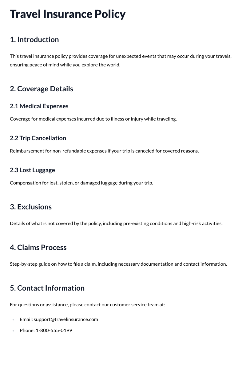 Travel Insurance Template