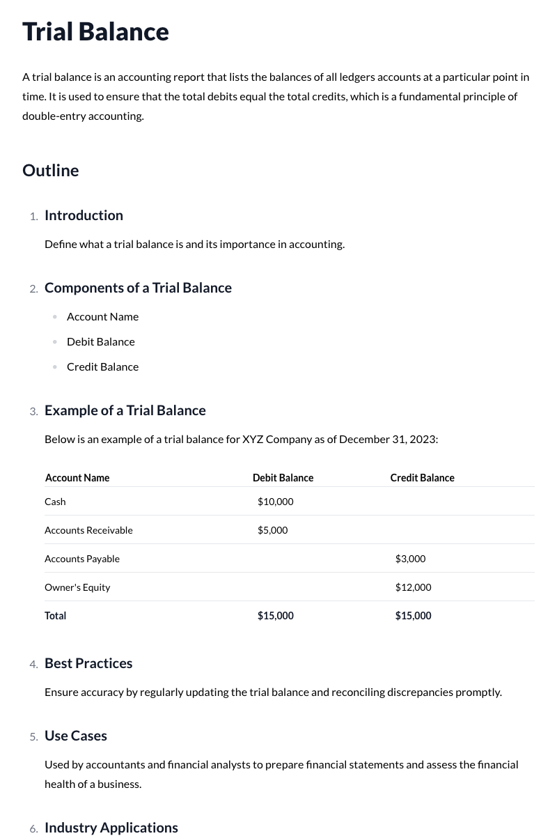 Trial Balance Template