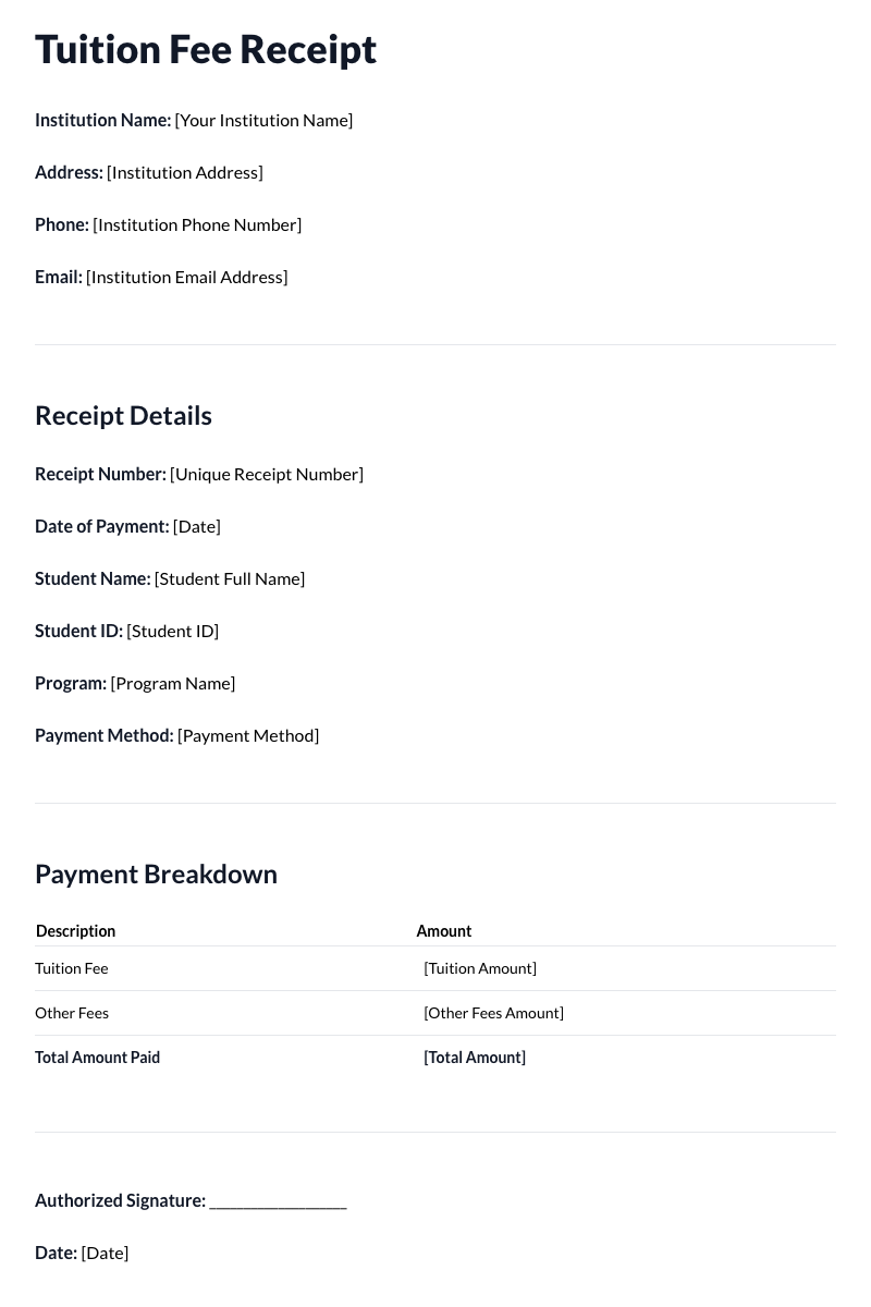 Tuition Fee Receipt Template