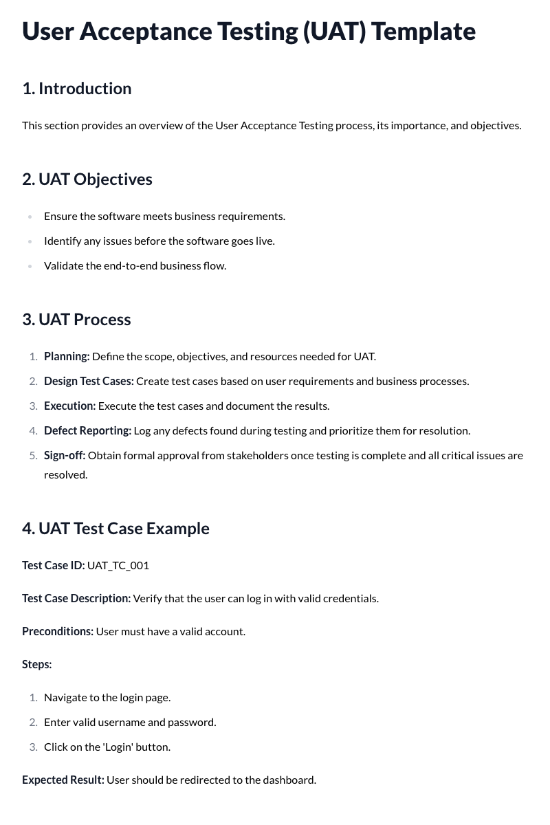 UAT (User Acceptance Testing) Template