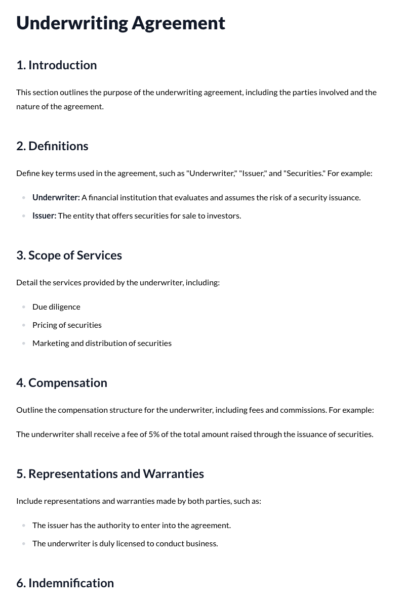 Underwriting Agreements Template
