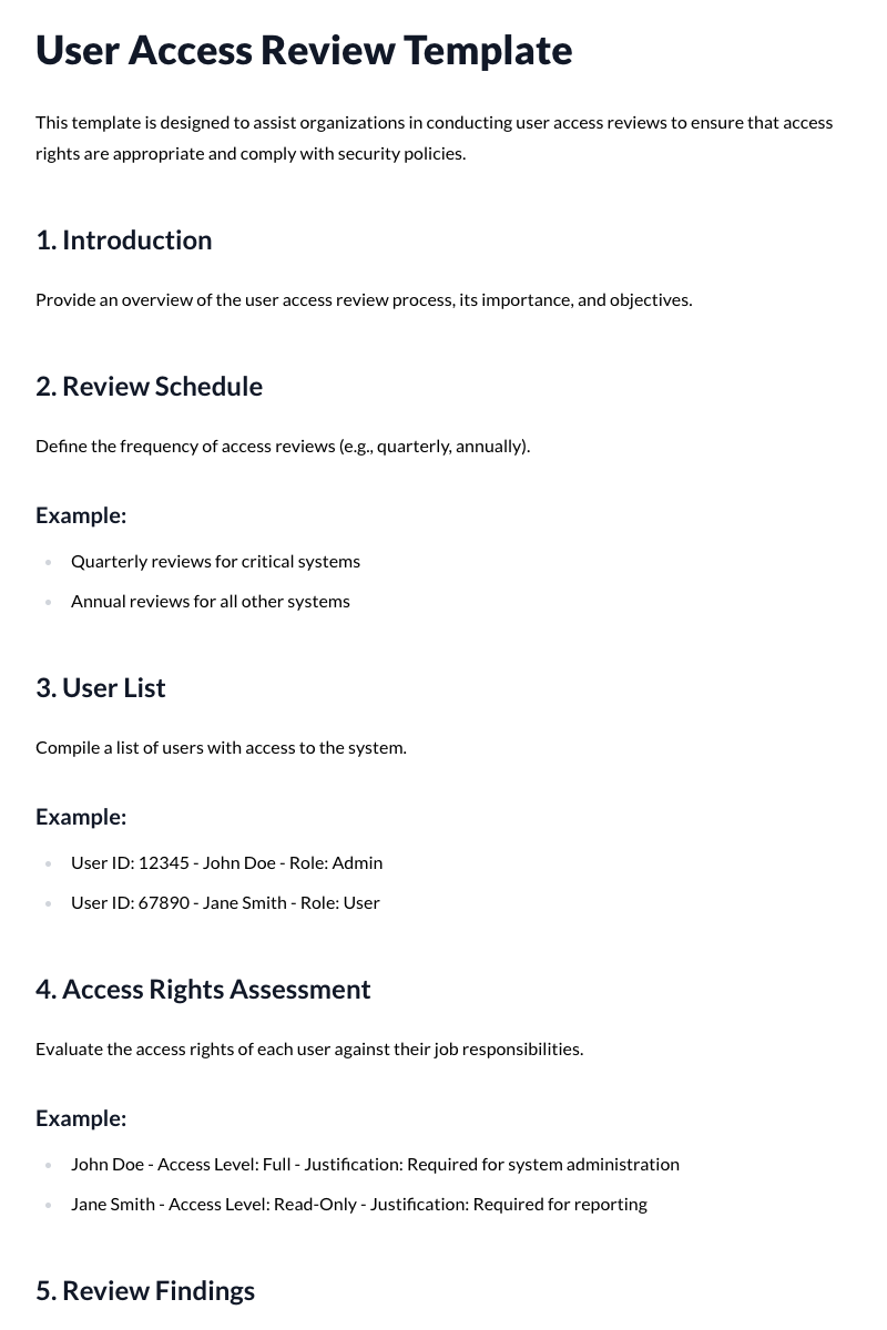 User Access Review Template