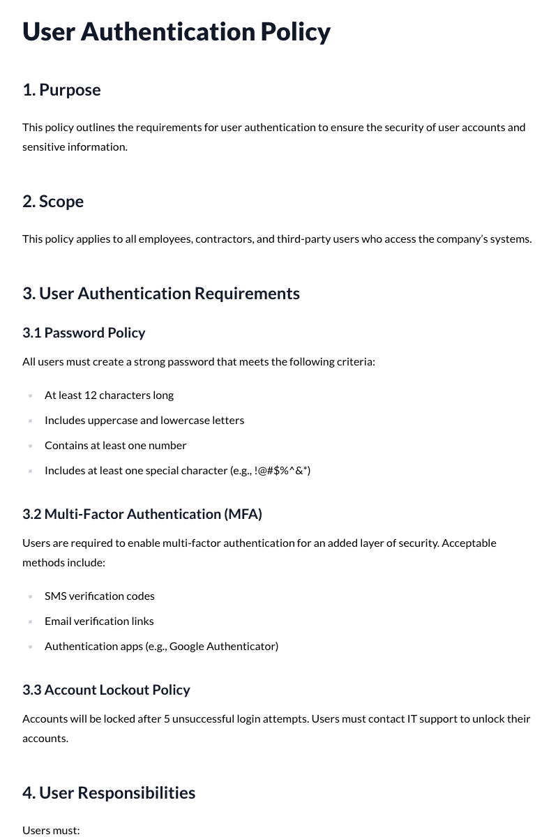 User Authentication Policy Template