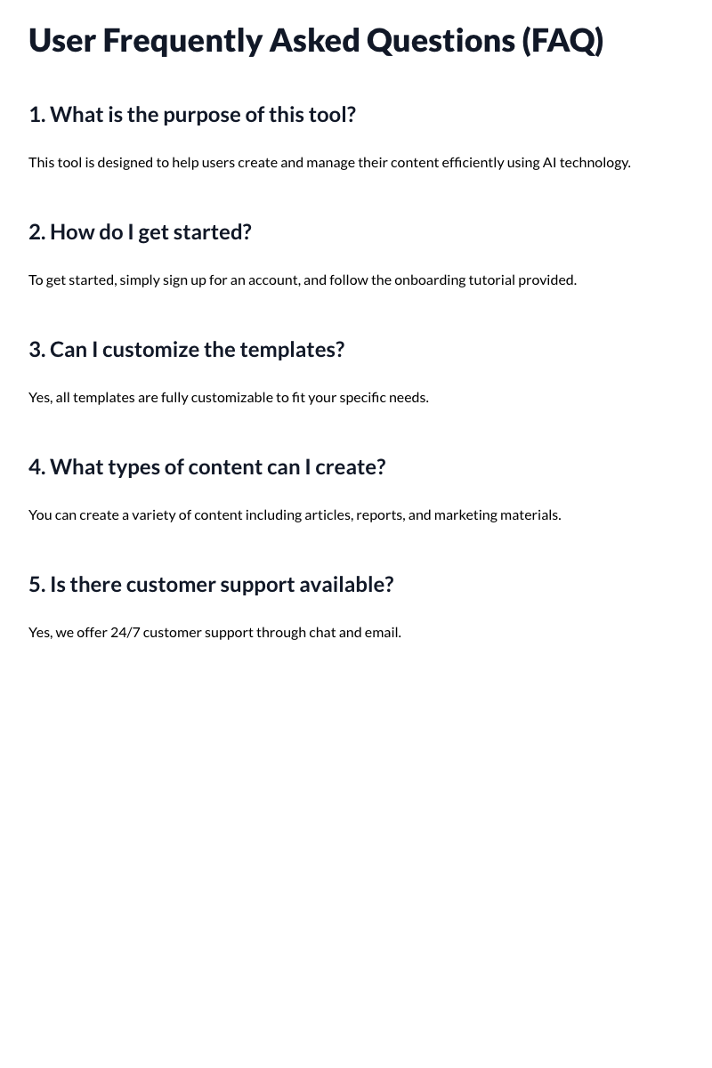 User FAQ Template