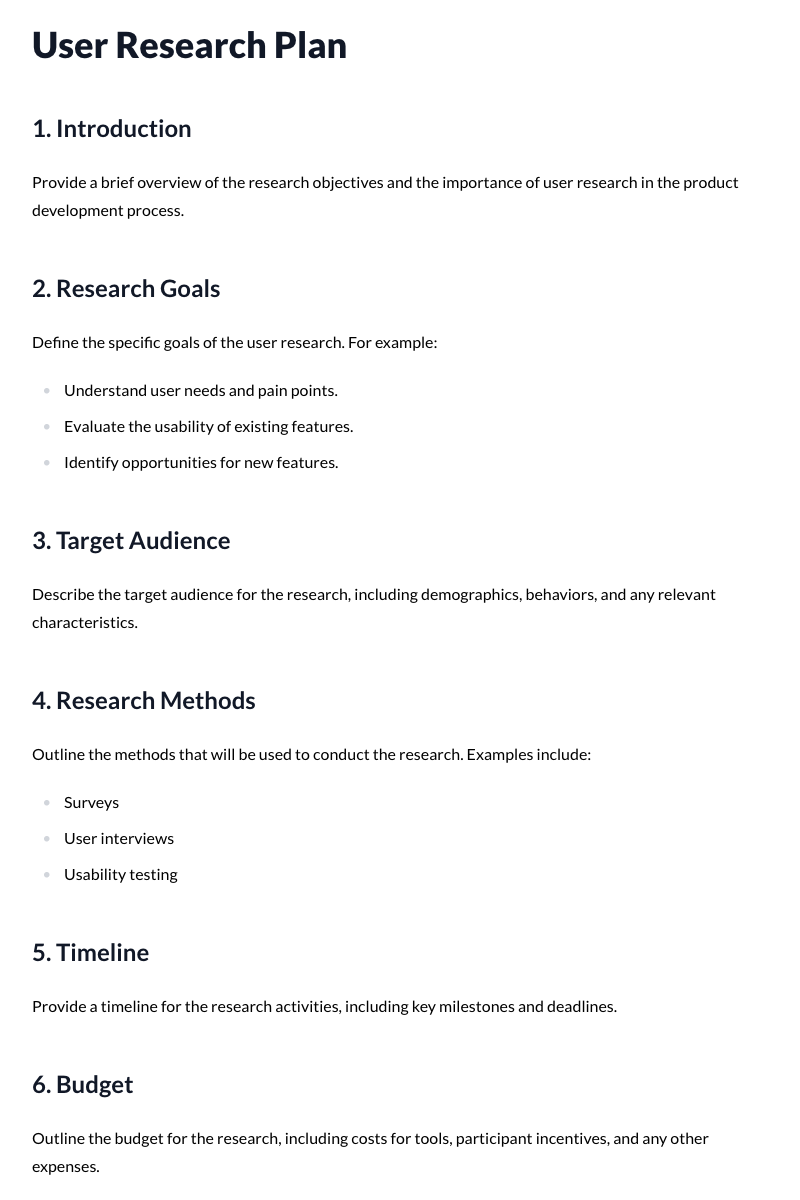User Research Plan Template