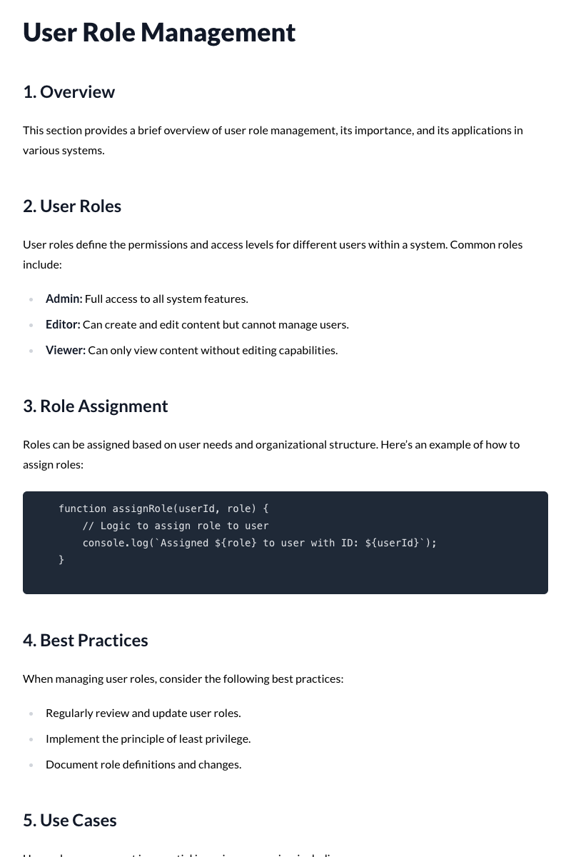 User Role Management Template