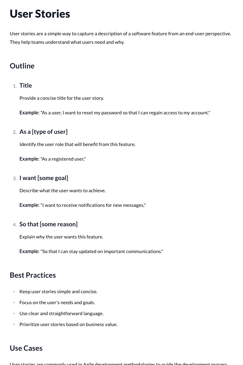 User Stories Template