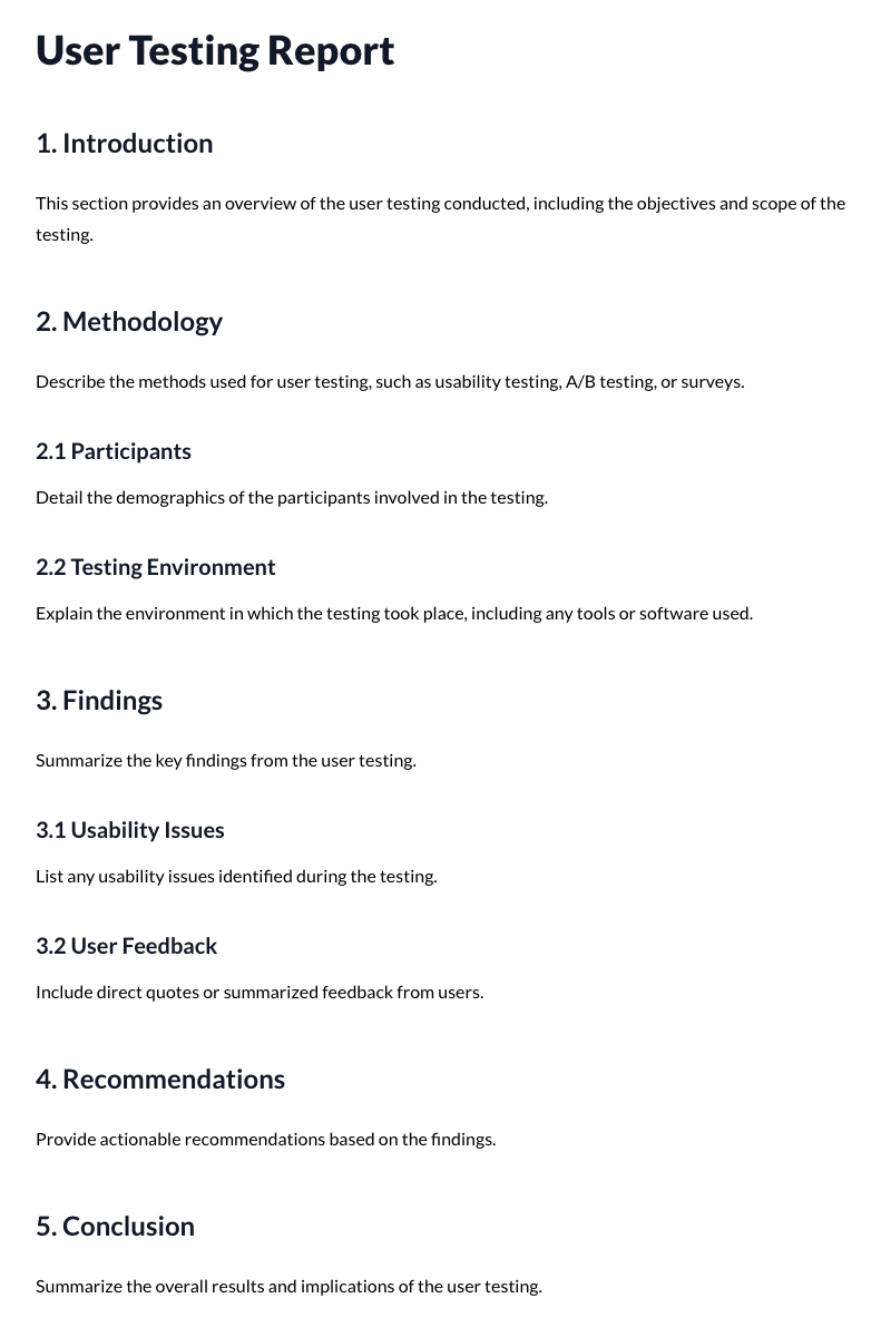 User Testing Report Template