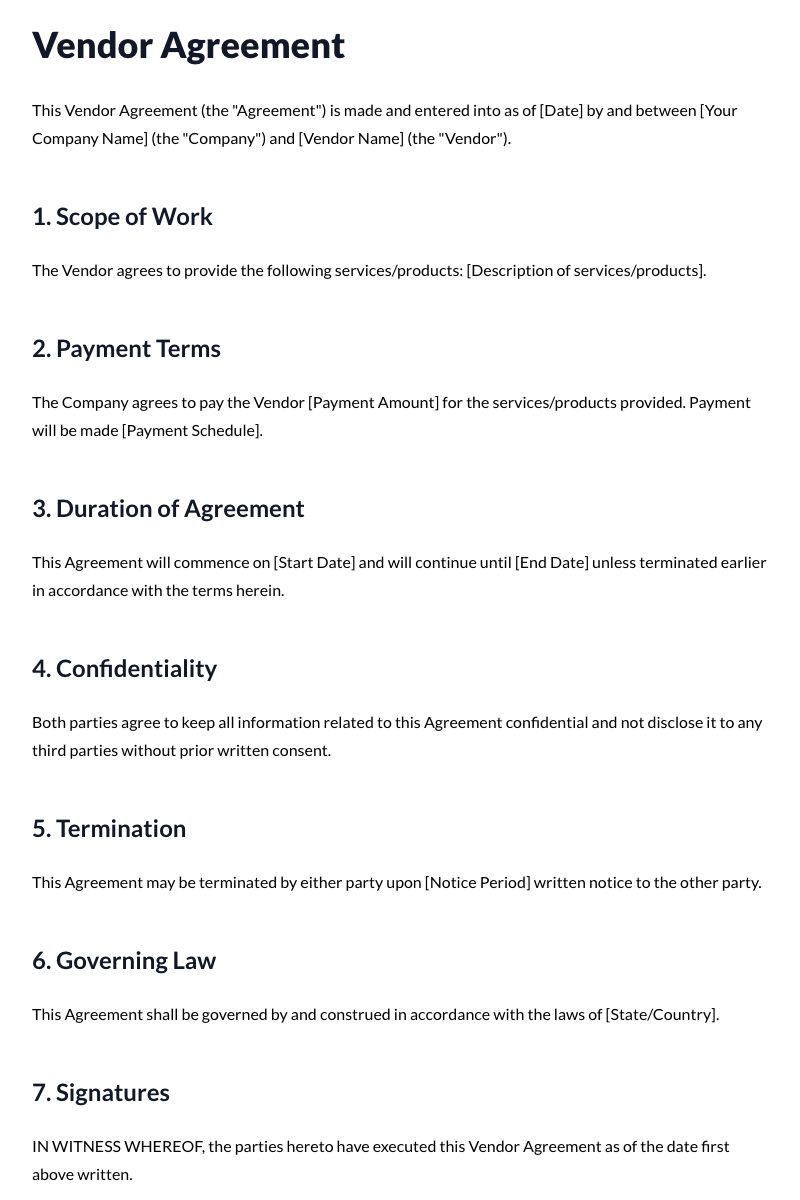 Vendor Agreement Template