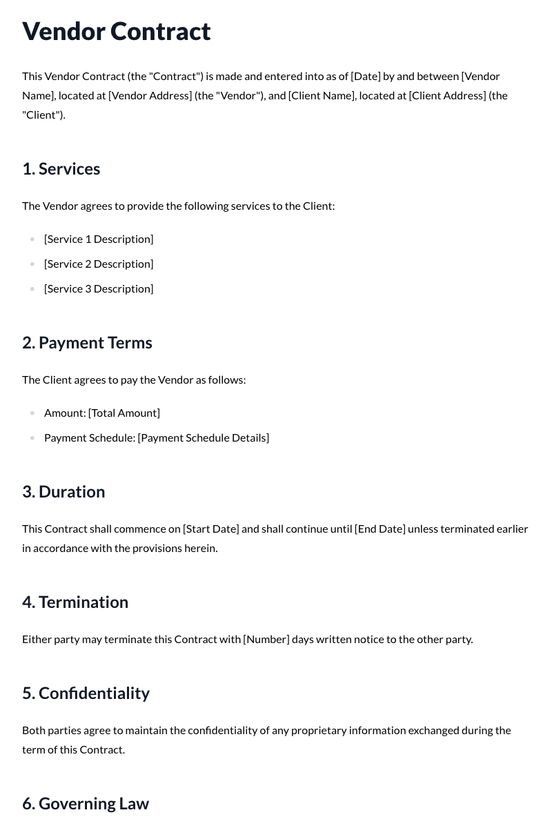 Vendor Contract Template